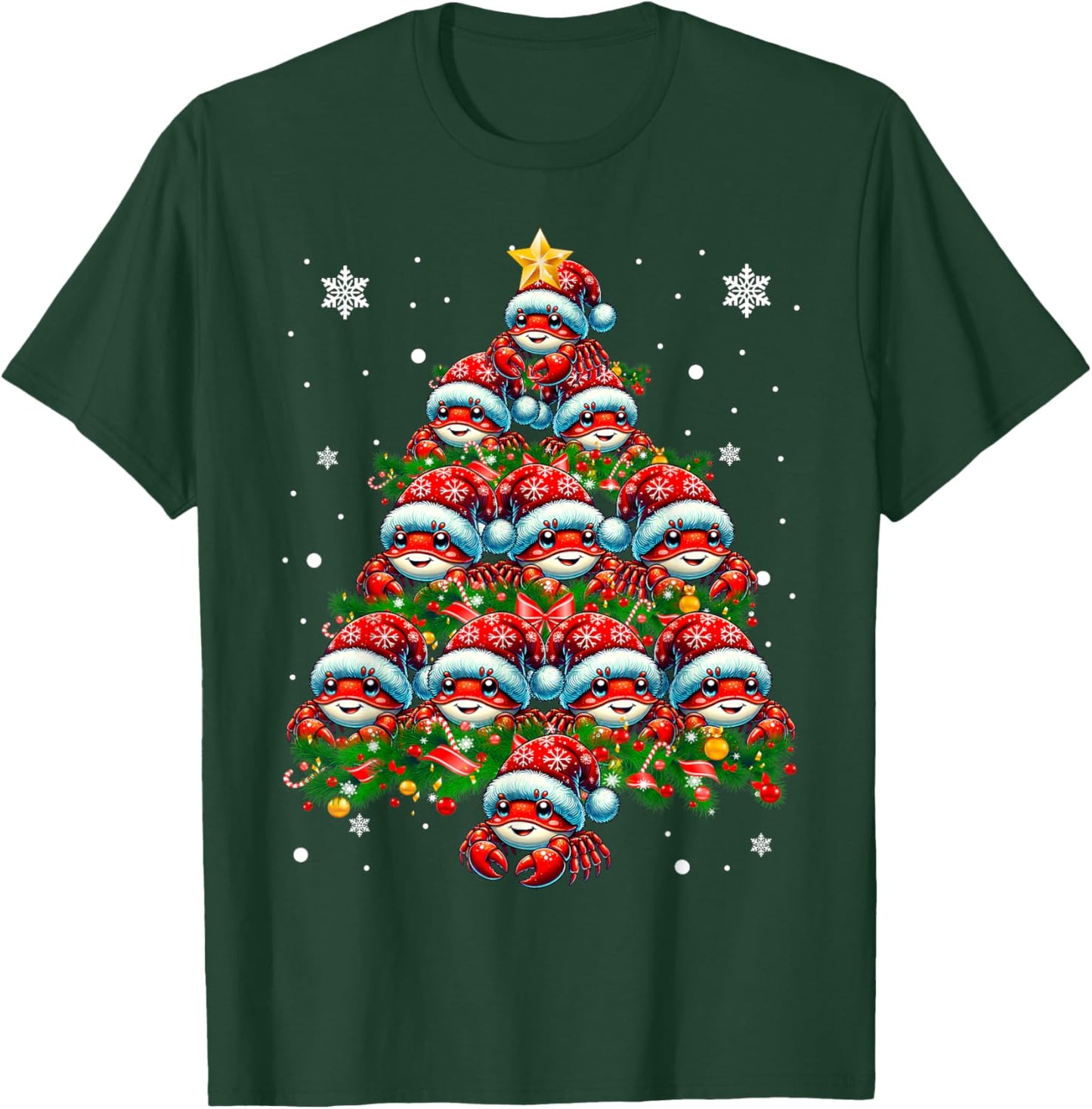 Crab Lighting Xmas Holiday Santa Crab Christmas Tree T-Shirt - T-Shirt | Forest