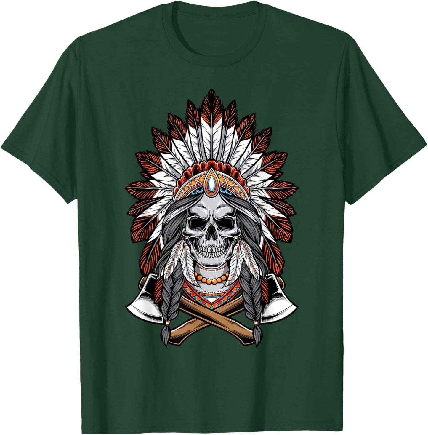 Chief Indian skull Tribal Headdre for lover Indigenous T-Shirt - T-Shirt | Forest