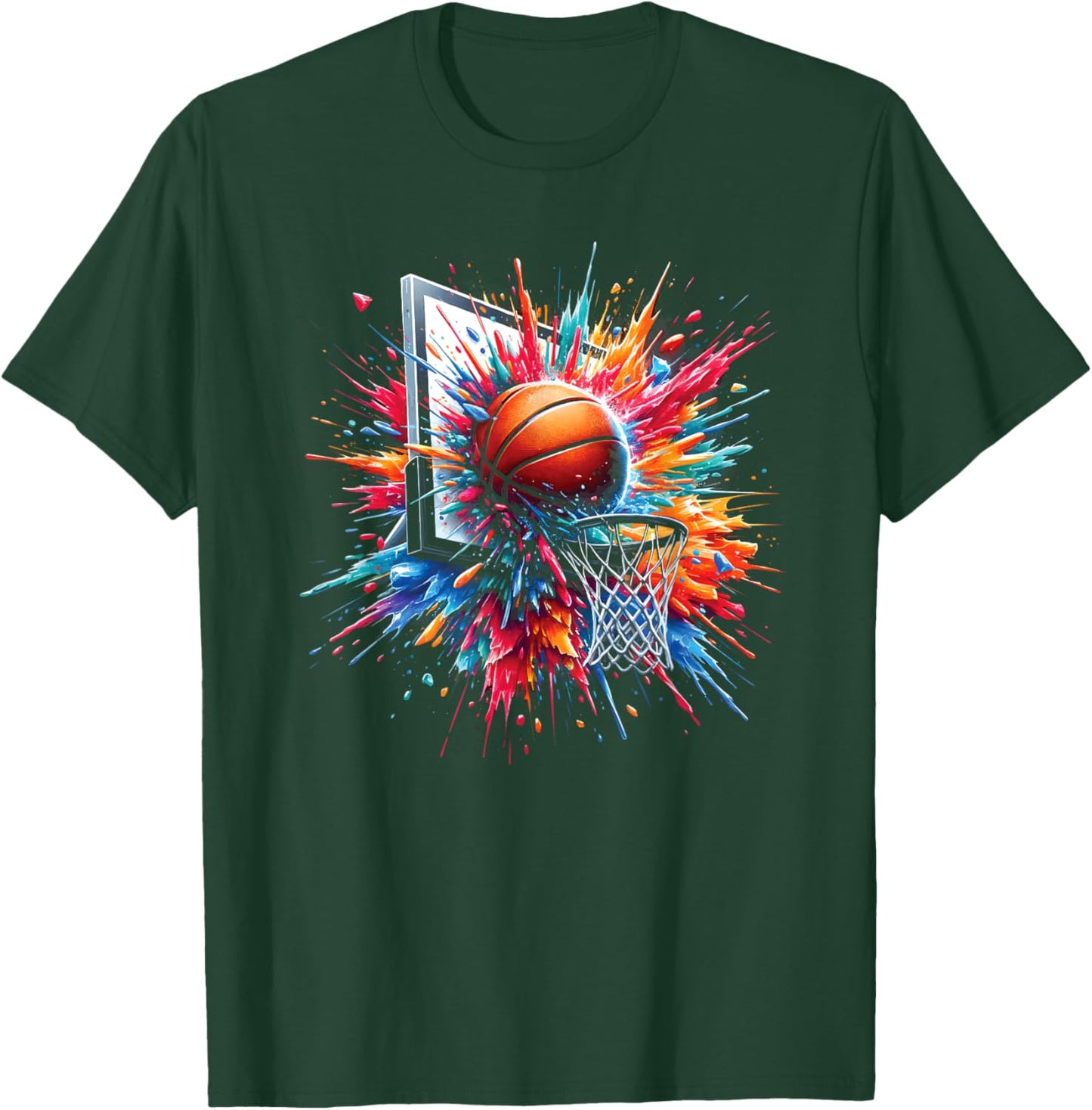 Colorful Basketball Tie Dye Color Splash Hoop Net Dunk T-Shirt - T-Shirt | Forest