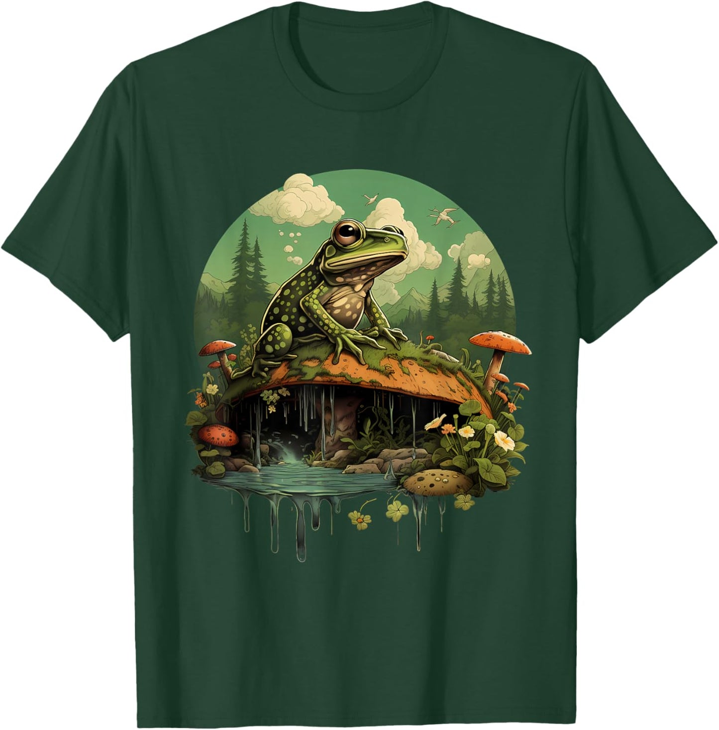 Frog Mushroom Toad Landscape Forest Nature Animal Art T-Shirt - T-Shirt | Forest