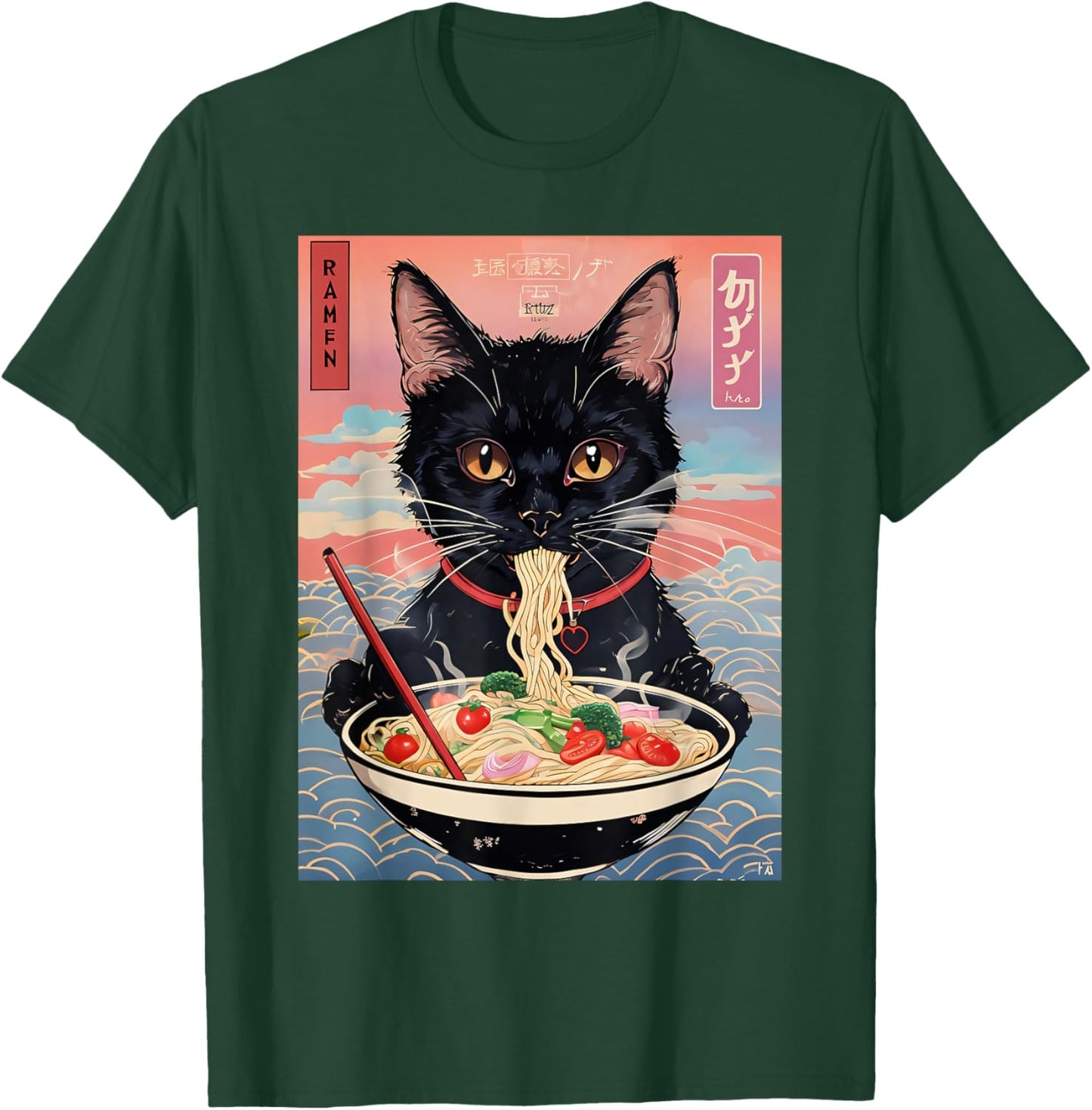 Anime Manga Kawaii Otaku Style Urban Streetwear Ramen Cat T-Shirt - T-Shirt | Forest