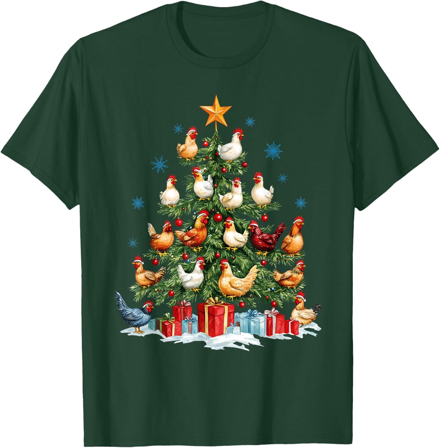 Clucking Chickens Festive Fowl Christmas Tree Ornaments T-Shirt - T-Shirt | Forest