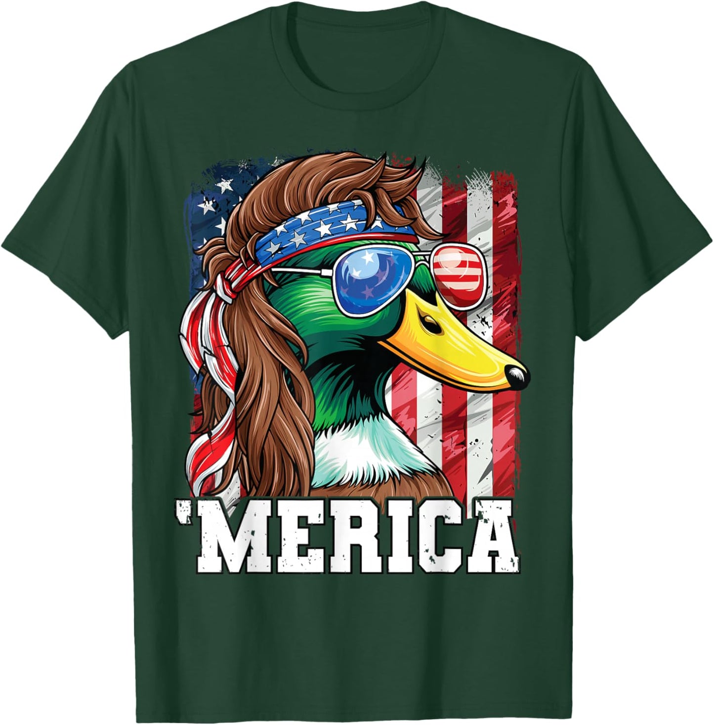 Merica USA American Flag Patriotic 4th of July Duck Hunting T-Shirt - T-Shirt | Forest