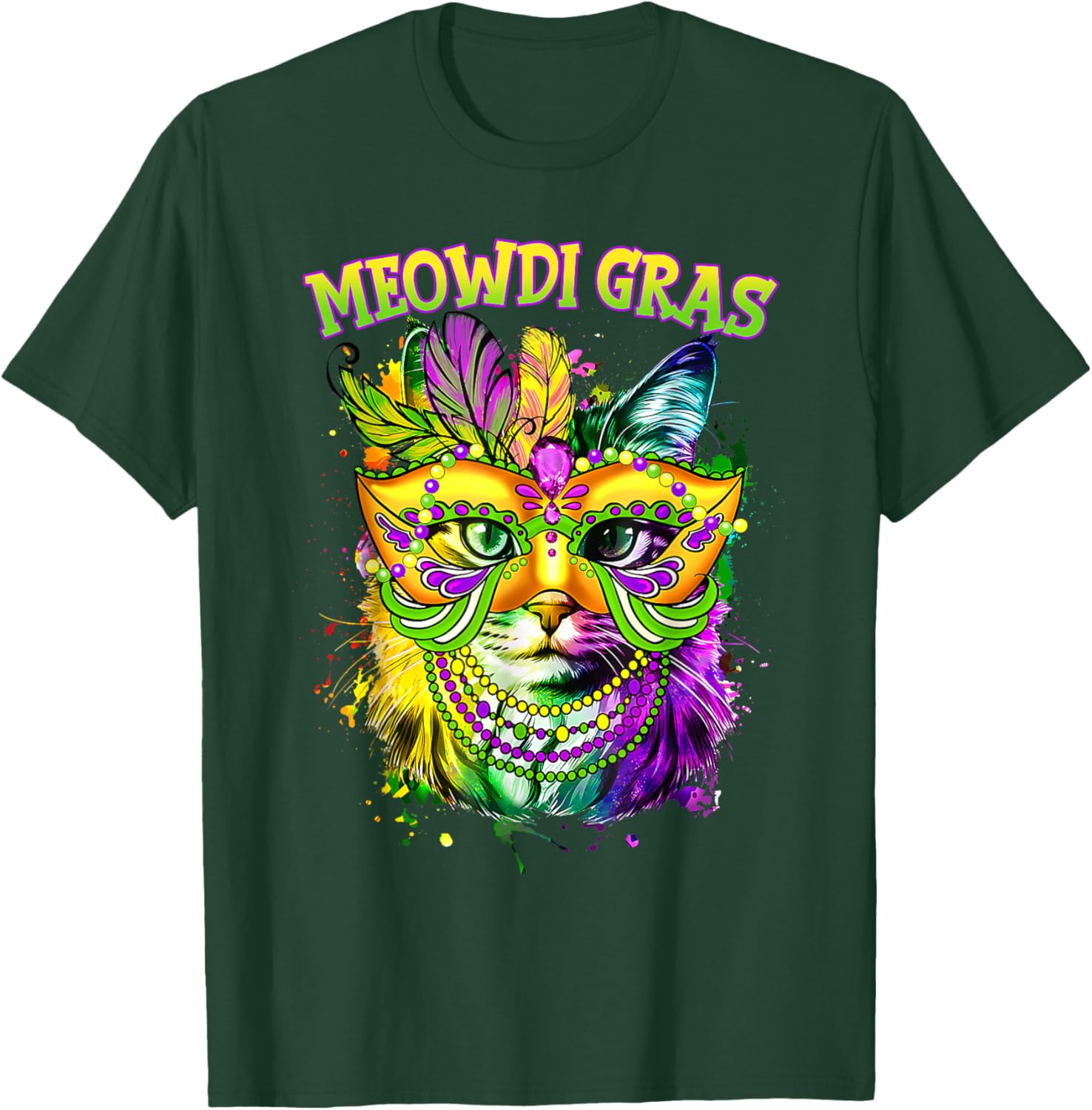 Meowdi Gras Mardi Gras Cat Lover New Orleans Louisiana USA T-Shirt - T-Shirt | Forest