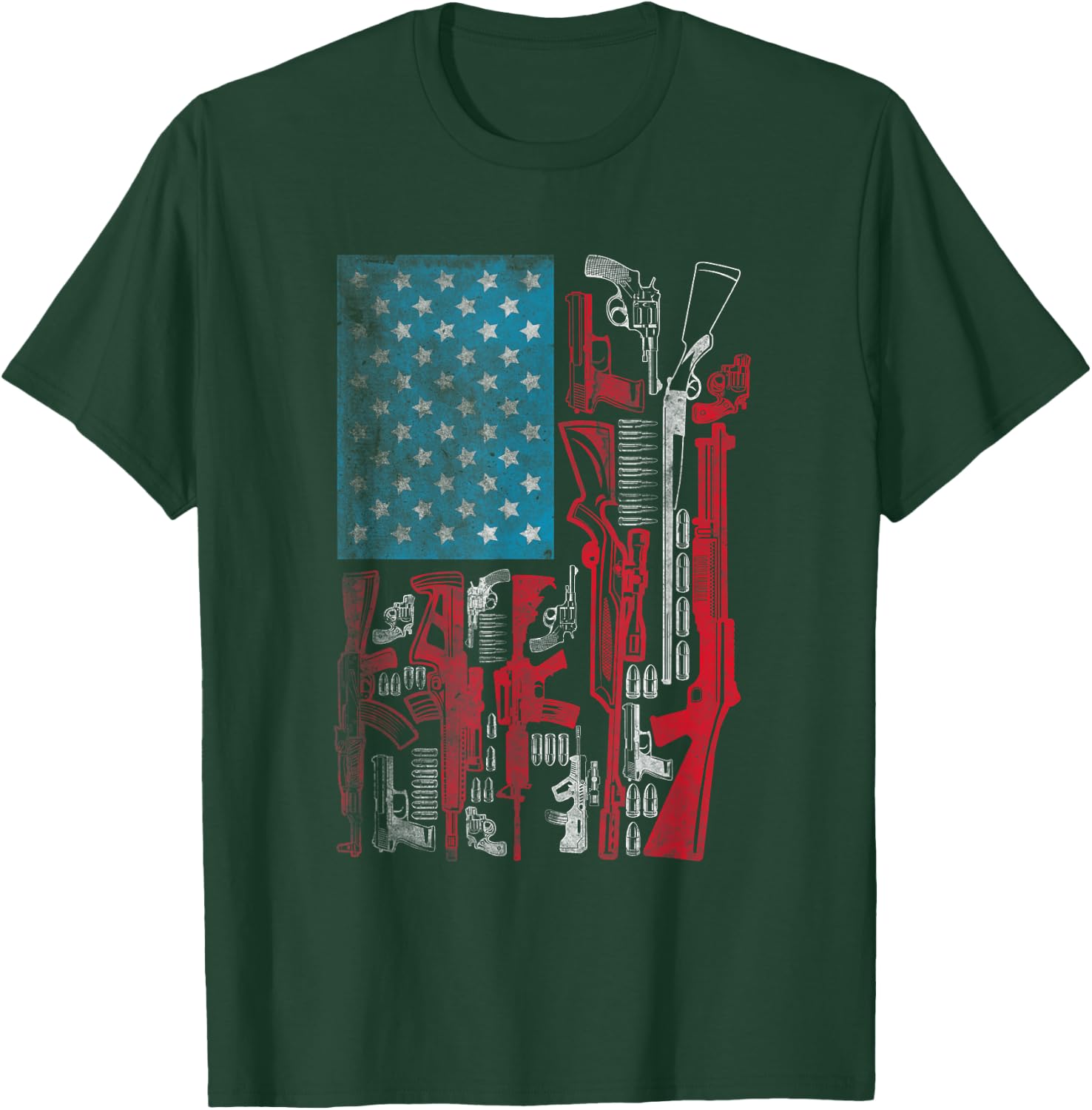 American Flag Guns Riffles Bullets US Flag Weapon Ammo Lover T-Shirt - T-Shirt | Forest