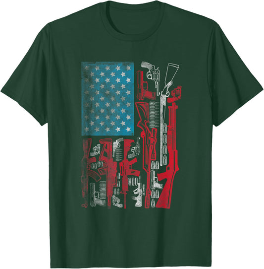 American Flag Guns Riffles Bullets US Flag Weapon Ammo Lover T-Shirt - T-Shirt | Forest