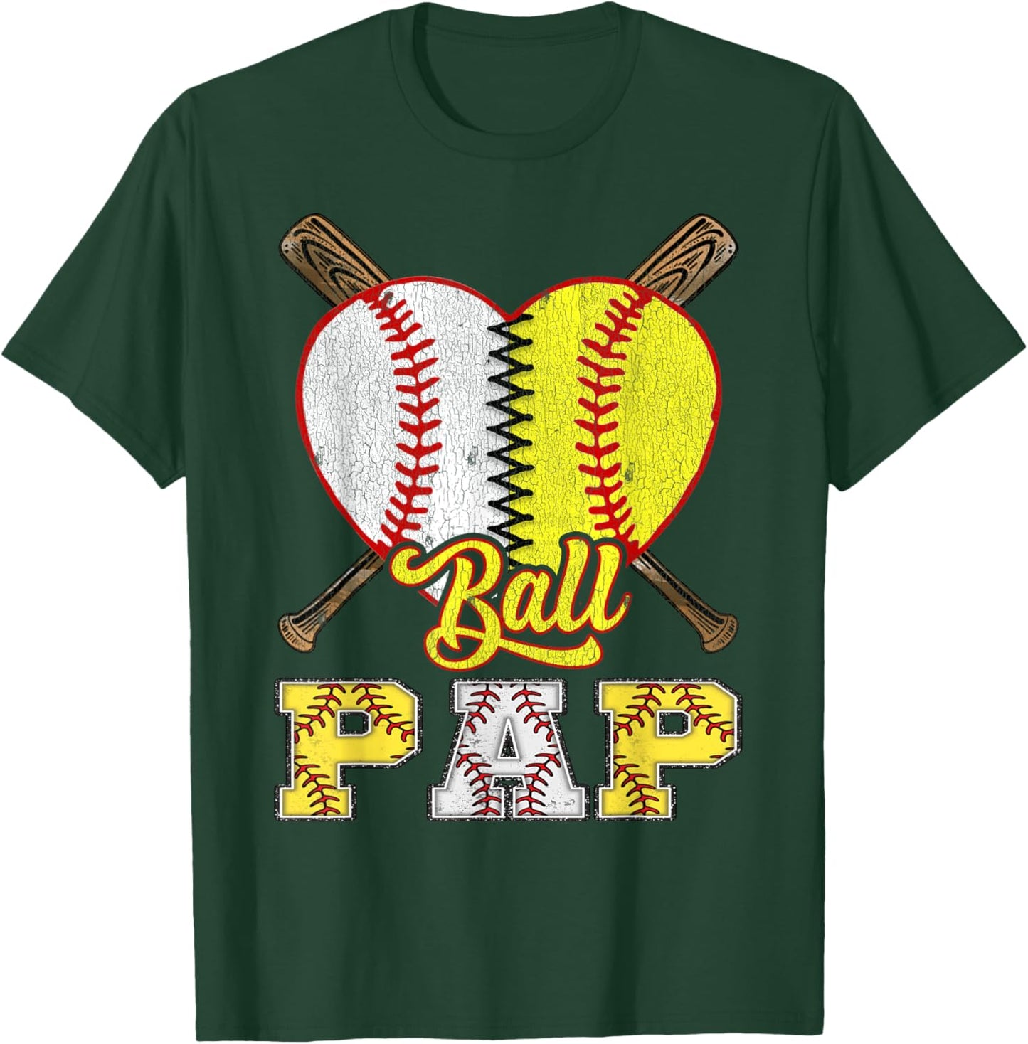 Pap Of Both Ball Pap Half Baseball Softball T-Shirt - T-Shirt | Forest