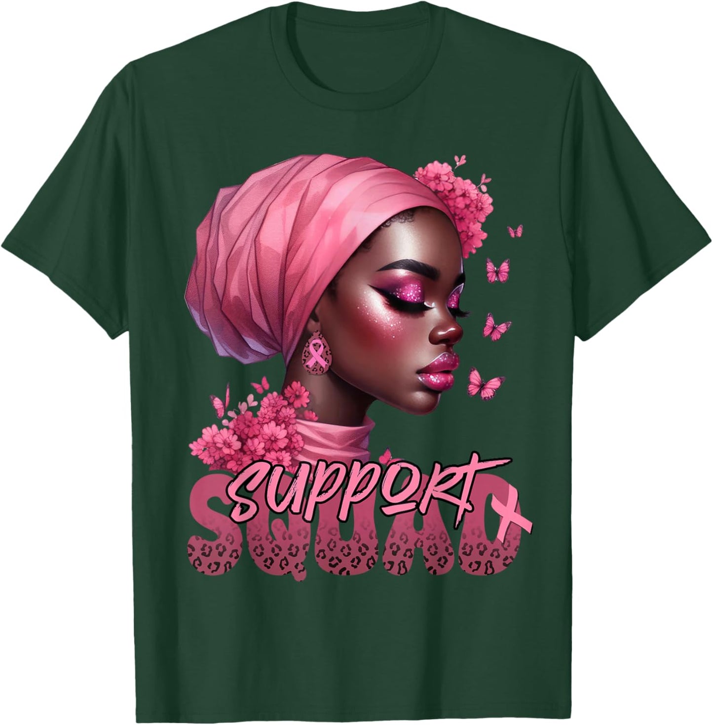 Breast Cancer Black Woman Shirt Support Squad Black Women T-Shirt - T-Shirt | Forest