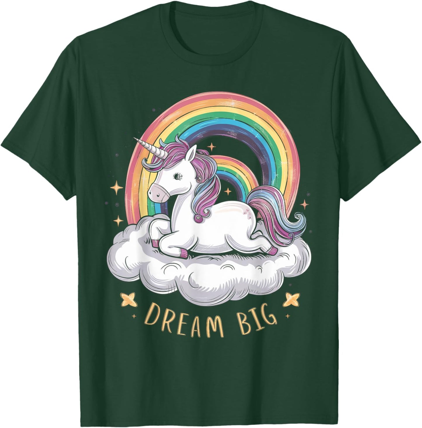 Cute Unicorn on Cloud Rainbow Dream Big for Unicorn Lovers T-Shirt - T-Shirt | Forest