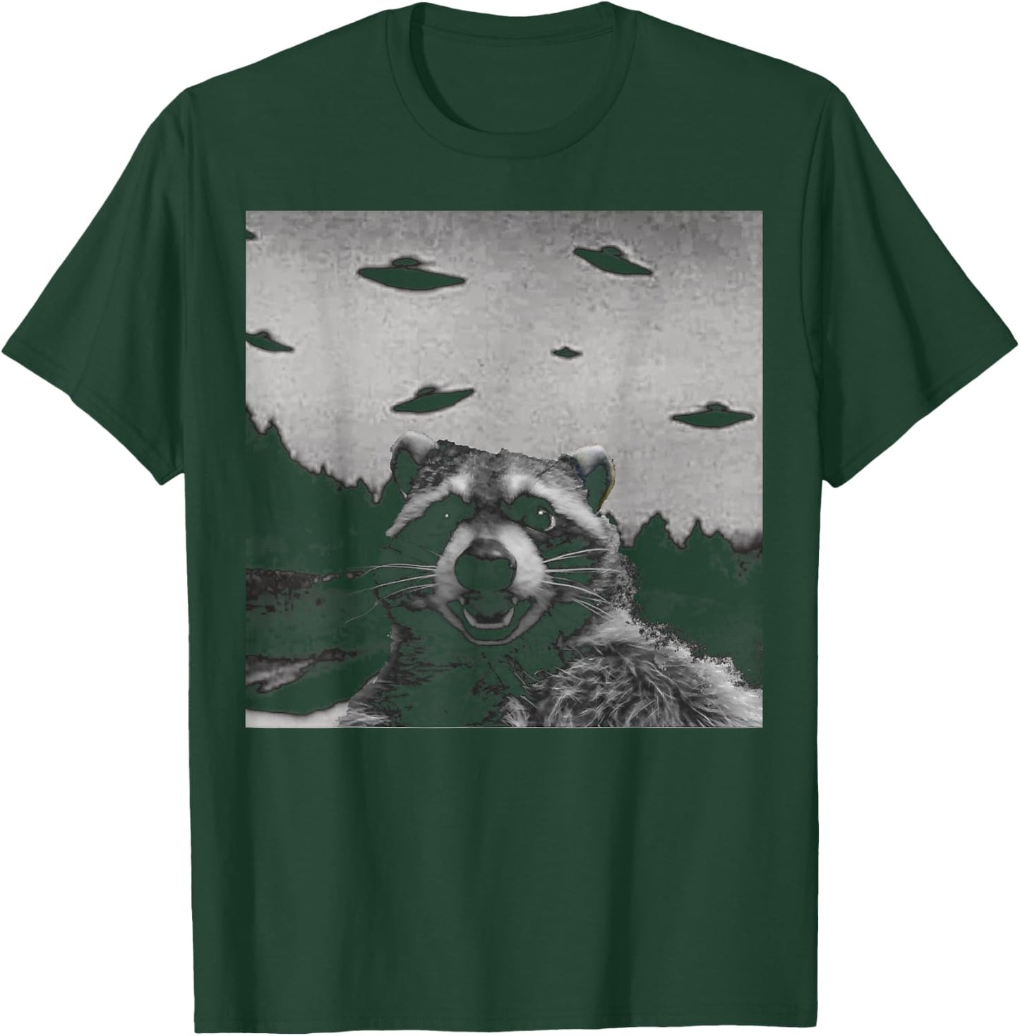 Alien UFO Funny Raccoon T-Shirt - T-Shirt | Forest