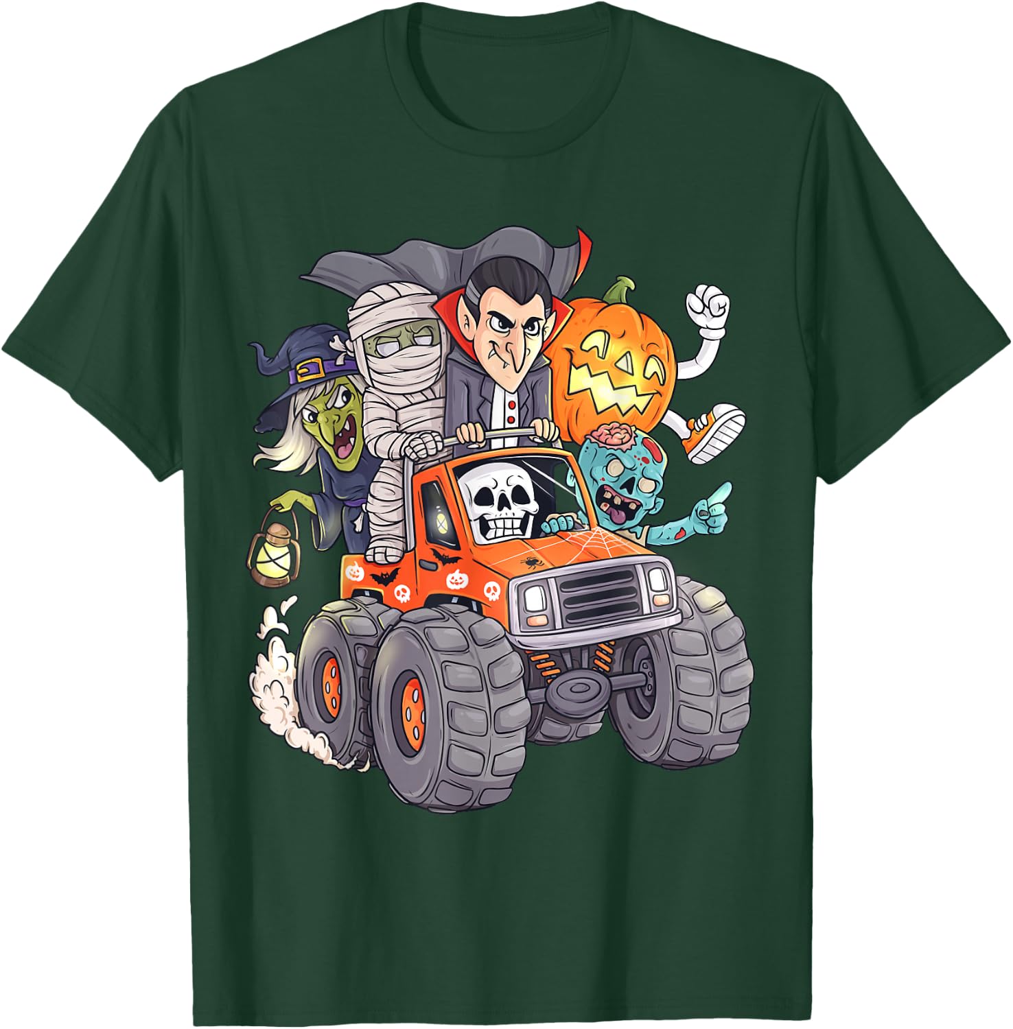 Halloween Skeleton Zombie Monster Truck Vampire Boys Kids T-Shirt - T-Shirt | Forest