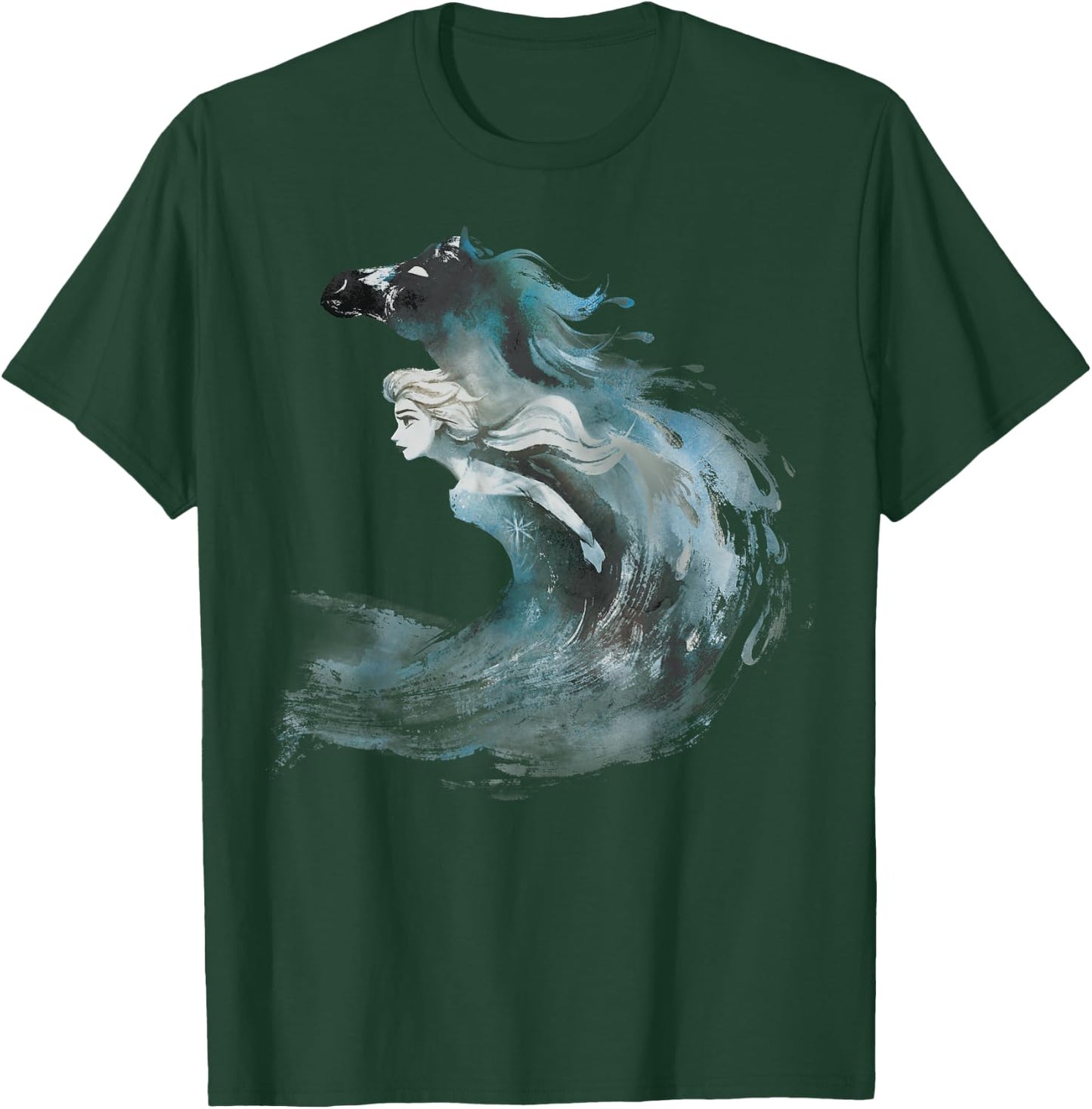 Disney Frozen 2 Elsa Watercolor Horse Painted Portrait T-Shirt - T-Shirt | Forest