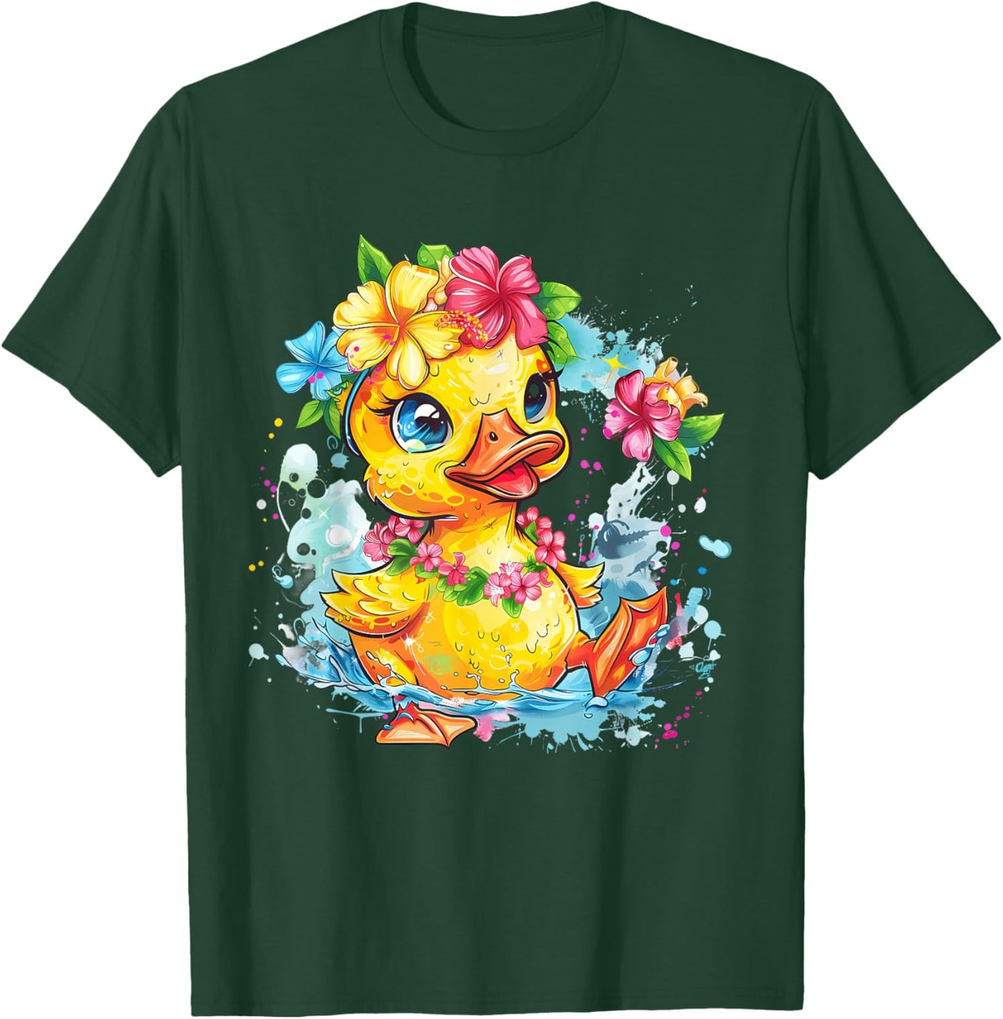 Rubber Duck Floral Hawaiian Watercolor Rubber Duck Lover T-Shirt - T-Shirt | Forest
