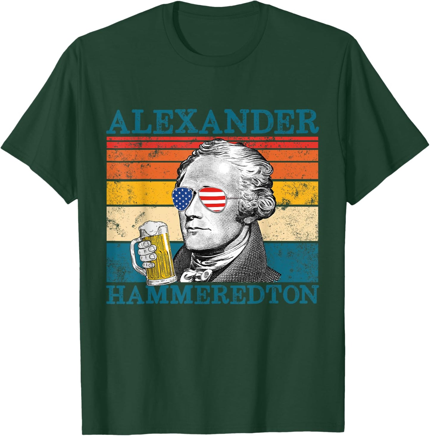 Alexander Hammeredton Retro Drinking Alexander Hamilton T-Shirt - T-Shirt | Forest