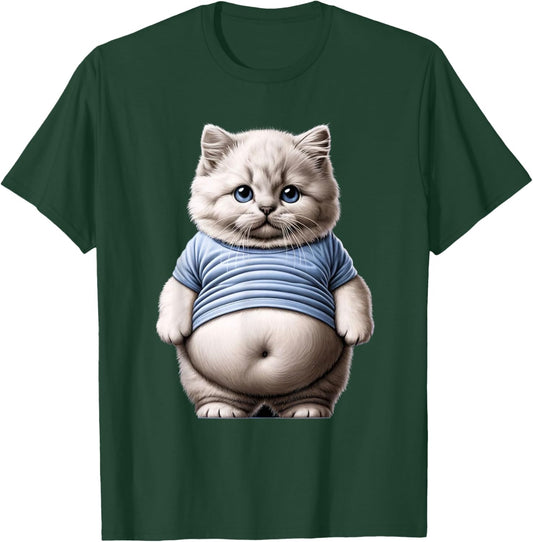 Big Belly Cute Funny Fat Cat Art Design Fat Kitten Cat Lover T-Shirt - T-Shirt | Forest