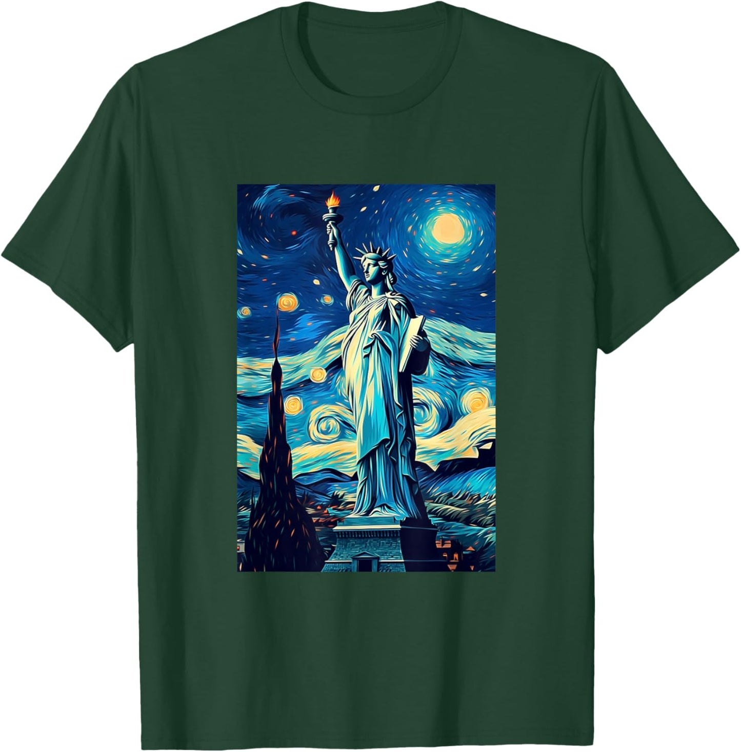 Statue of Liberty - New York - Van Gogh Style - Starry Night T-Shirt - T-Shirt | Forest