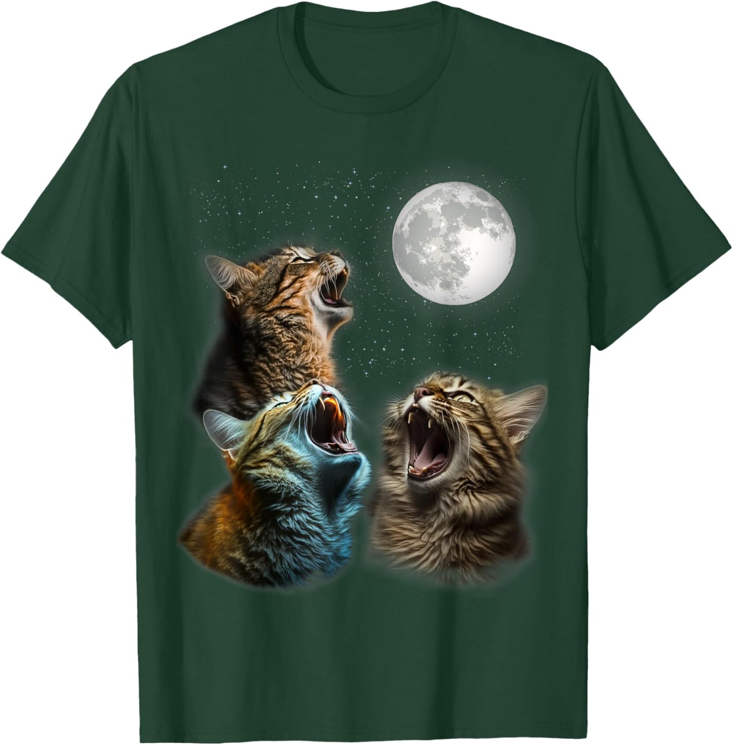 Funny Cat Moon Three Cats Meowling At Moon - Cats Howling T-Shirt - T-Shirt | Forest