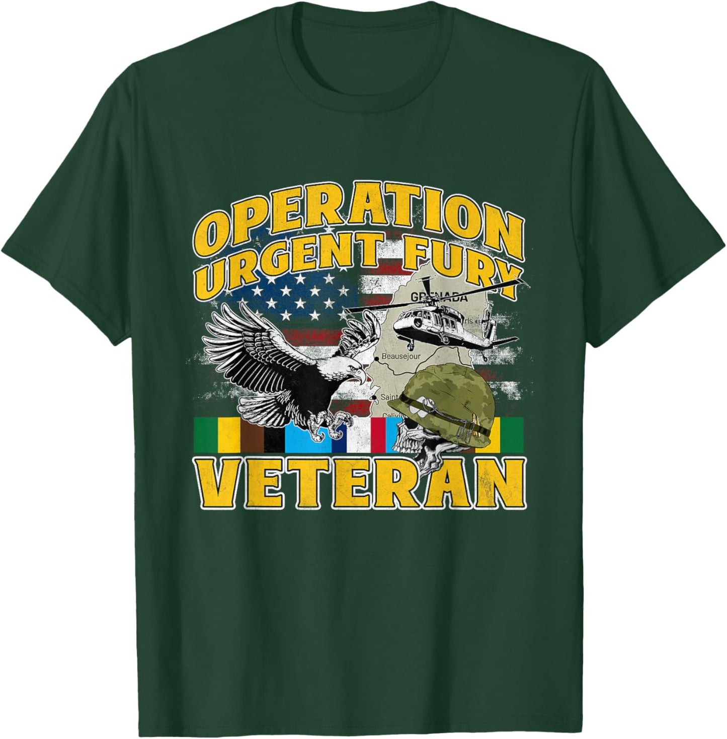 OUF Veteran Operation Urgent Fury Ribbon Grenada Vintage T-Shirt - T-Shirt | Forest