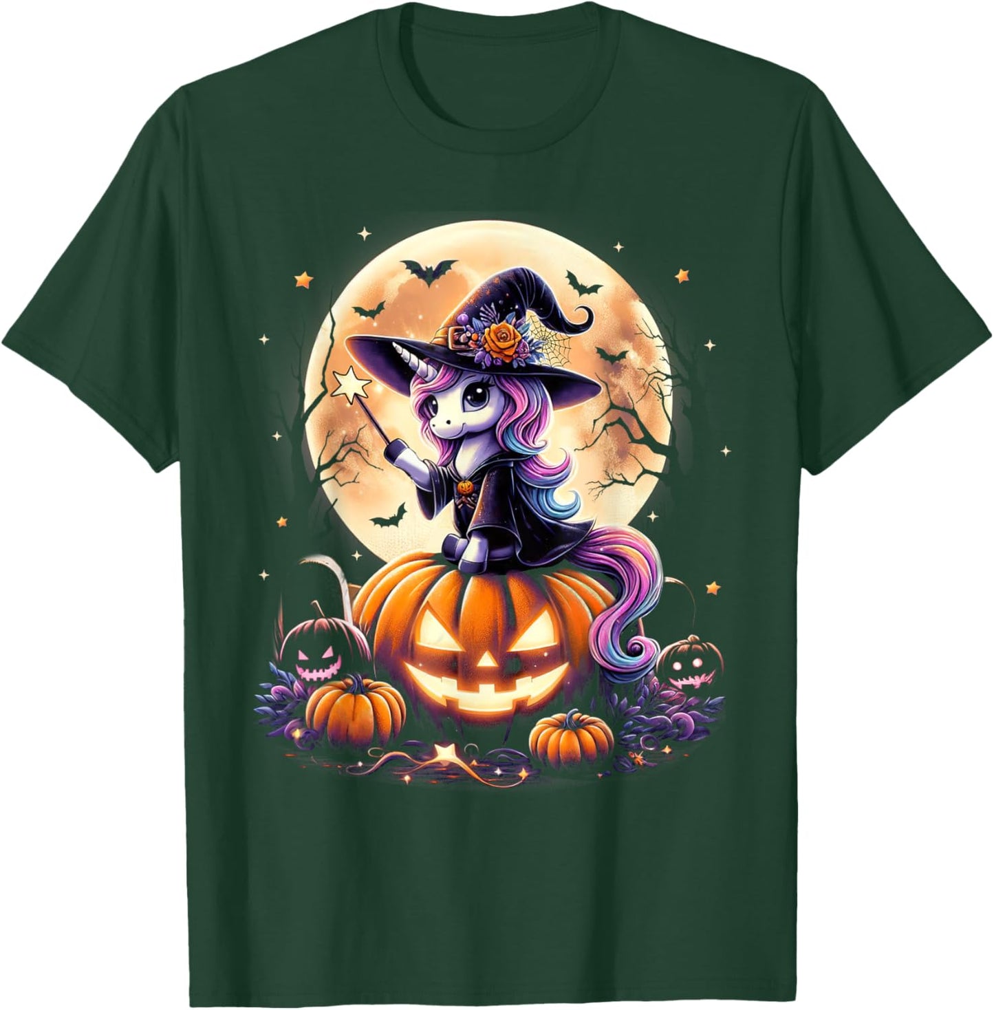Cute Unicorn Witch Pumpkin Halloween Shirts Girls Daughter T-Shirt - T-Shirt | Forest