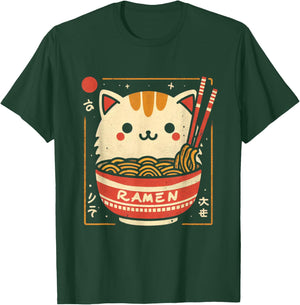 Ramen Cat Kawaii Neko Japanese Noodles Aesthetic Otaku Lover T-Shirt - T-Shirt | Forest