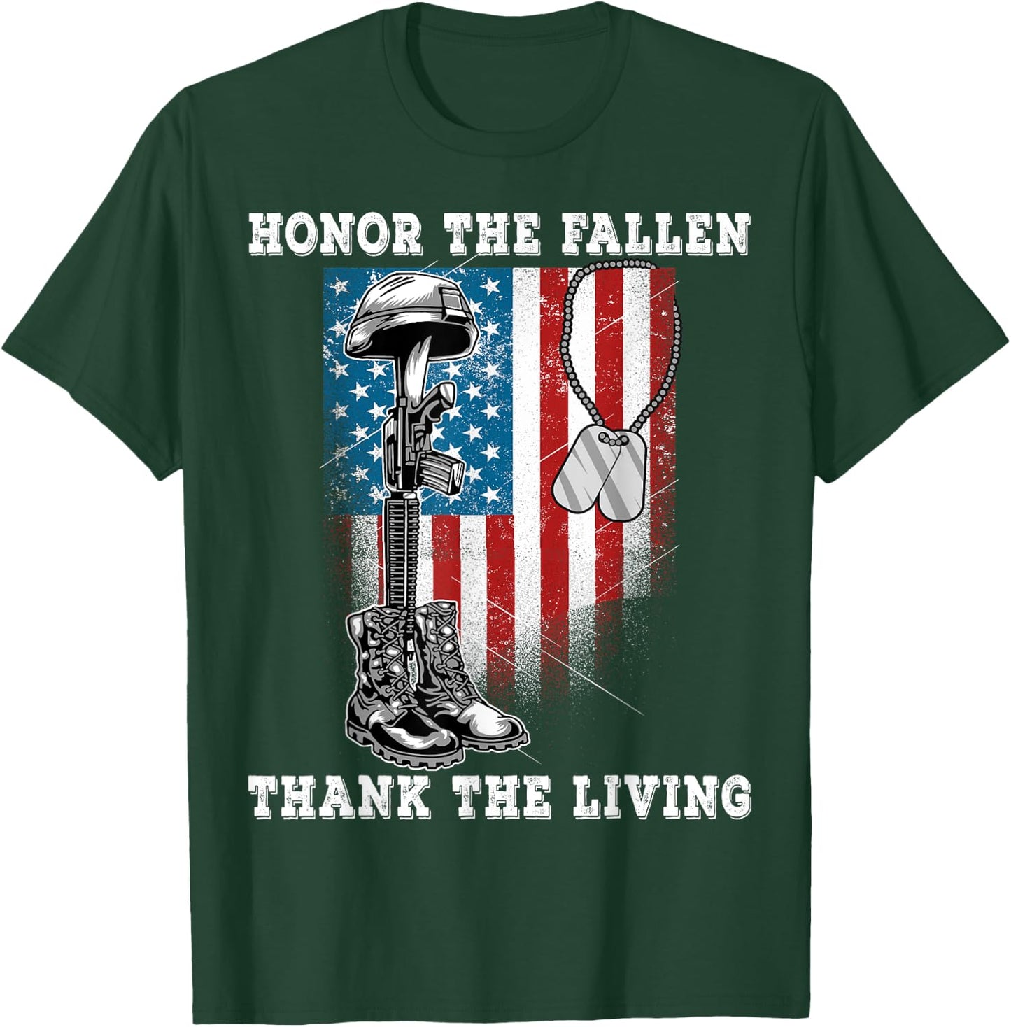 Distressed Memorial Day Honor The Fallen Thank The Living T-Shirt - T-Shirt | Forest