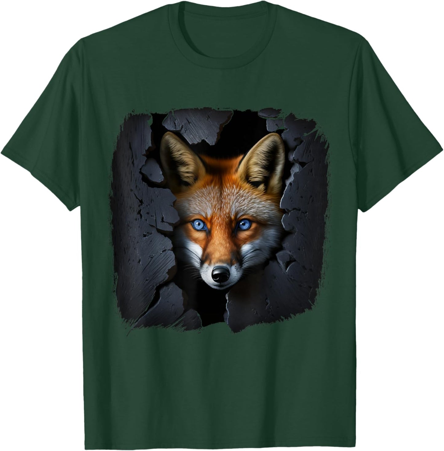 Fox Wall Blue Eyes Art Animal Motif T-Shirt - T-Shirt | Forest