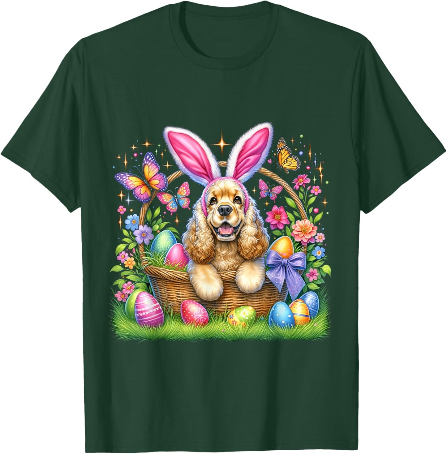 Cute Bunny Cocker Spaniel Dog Easter Eggs Basket Easter Day Men Women Girls Kids T-Shirt - T-Shirt | Forest