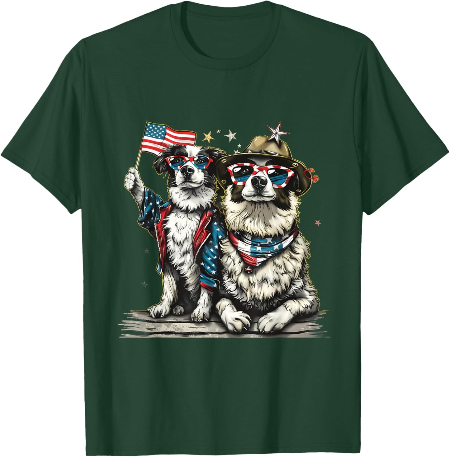 4th Of July Dog Fourth Of July American Flag Patriotic USA Kids Men T-Shirt - T-Shirt | Forest