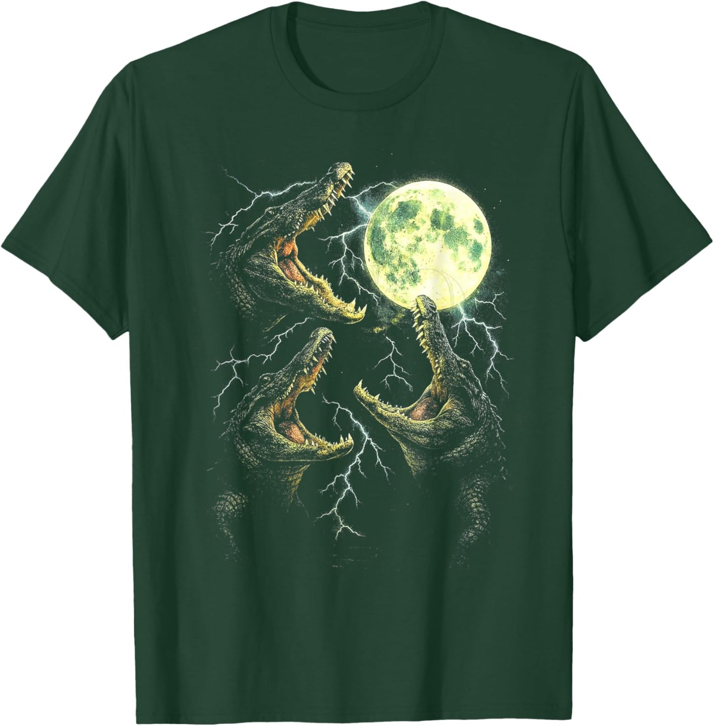 Retro Alligator Moon Howl 90s Swamp Lightning Design T-Shirt - T-Shirt | Forest