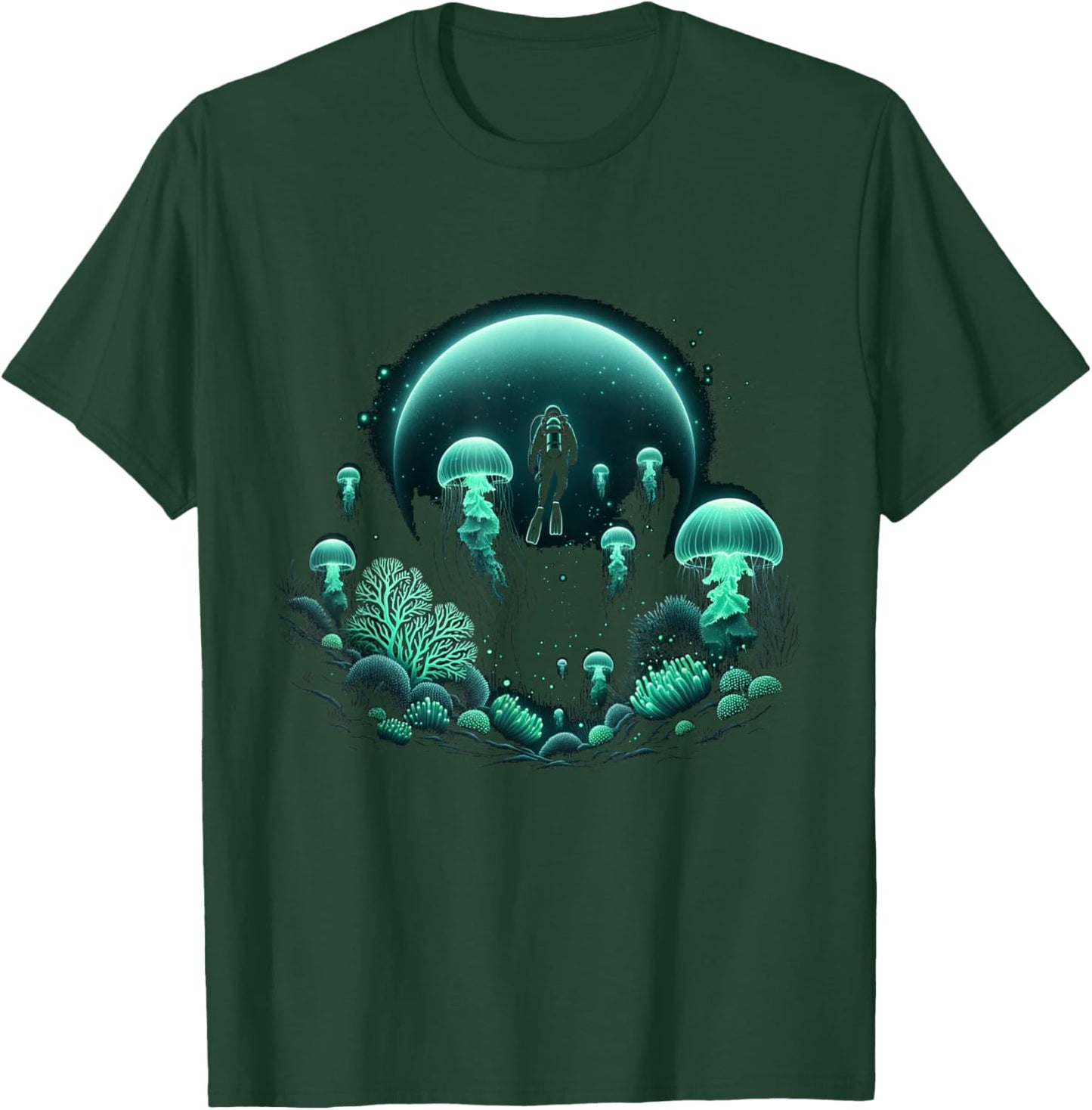 Scuba Diver and Jellyfish for Ocean Dive Trip Scuba Diving T-Shirt - T-Shirt | Forest
