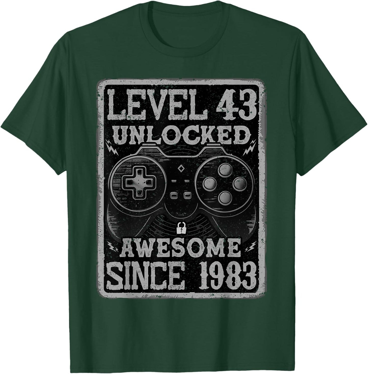 Level 43 Unlocked Awesome Since 1983 43rd Birthday Gaming T-Shirt - T-Shirt | Forest