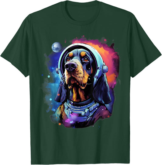Space Bluetick Coonhound Dog Astronaut T-Shirt - T-Shirt | Forest