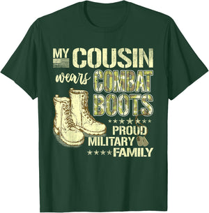 My Cousin Wears Combat Boots Dog Tags Proud Military Family T-Shirt - T-Shirt | Forest