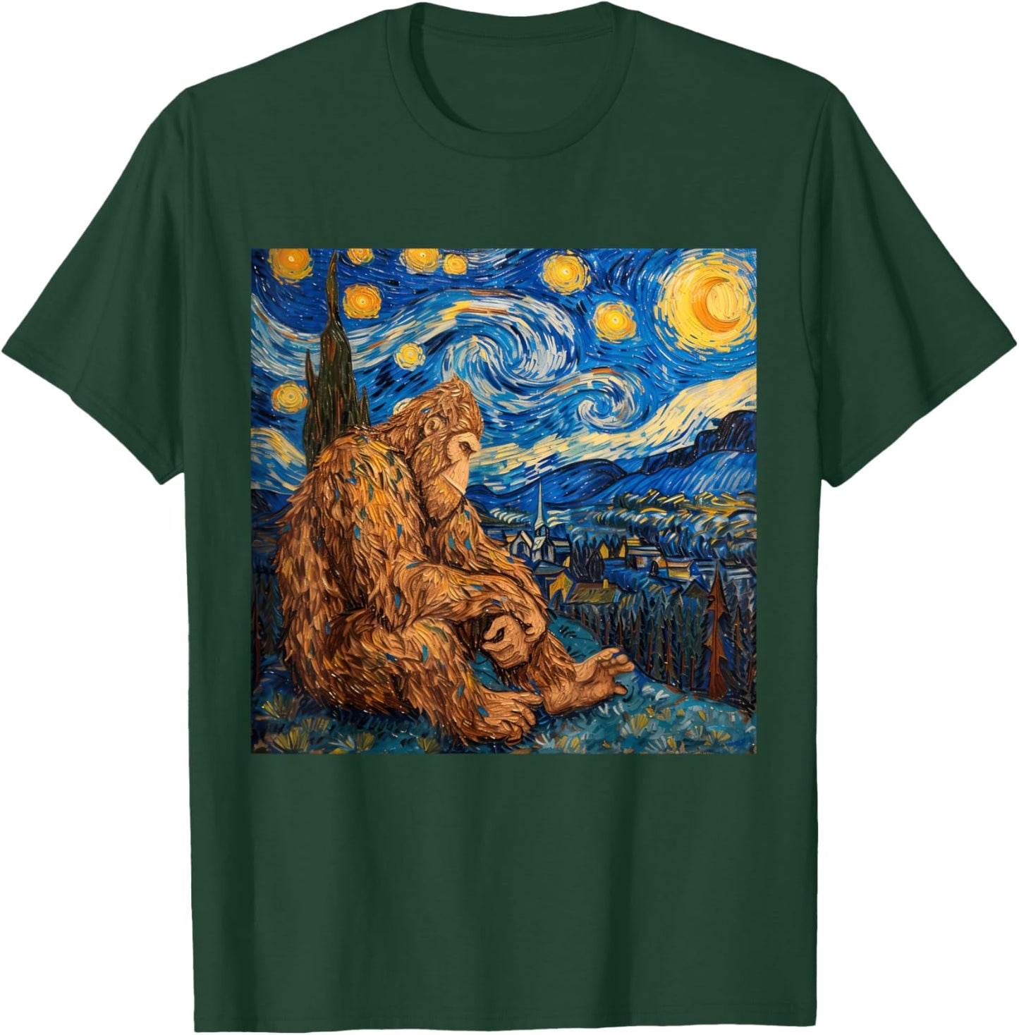 Sasquatch Starry Night Van Gogh T-Shirt - T-Shirt | Forest