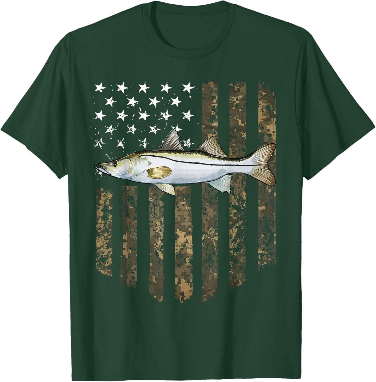 Camo American Flag Snook Fishing 4th Of July T-Shirt - T-Shirt | Forest