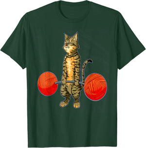 Deadlifting Tabby Cat Weightlifting Gym Bodybuilding Fitness T-Shirt - T-Shirt | Forest
