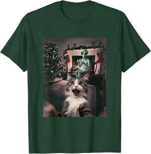 Funny Xmas Cat Selfie Alien Ugly Sweater Christmas Outfit T-Shirt - T-Shirt | Forest