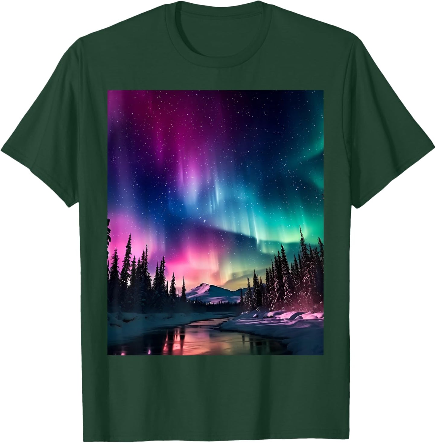 Alaska Landscape Aurora Borealis Northern Lights Vacay Merch T-Shirt - T-Shirt | Forest