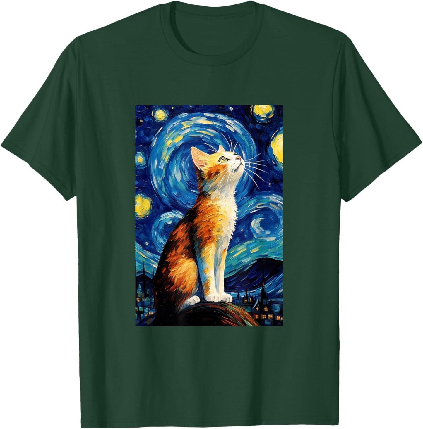Cat Van Gogh Style Starry Night Graphic T-Shirt - T-Shirt | Forest