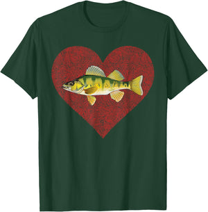 Yellow Perch Valentines Day Fish Love Fingerprint T-Shirt - T-Shirt | Forest