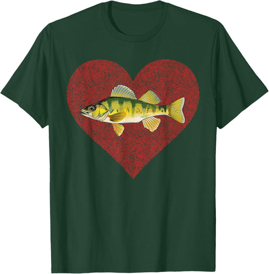 Yellow Perch Valentines Day Fish Love Fingerprint T-Shirt - T-Shirt | Forest