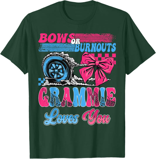 Burnouts or Bows Grammie Loves You Pink Blue Gender Reveal T-Shirt - T-Shirt | Forest