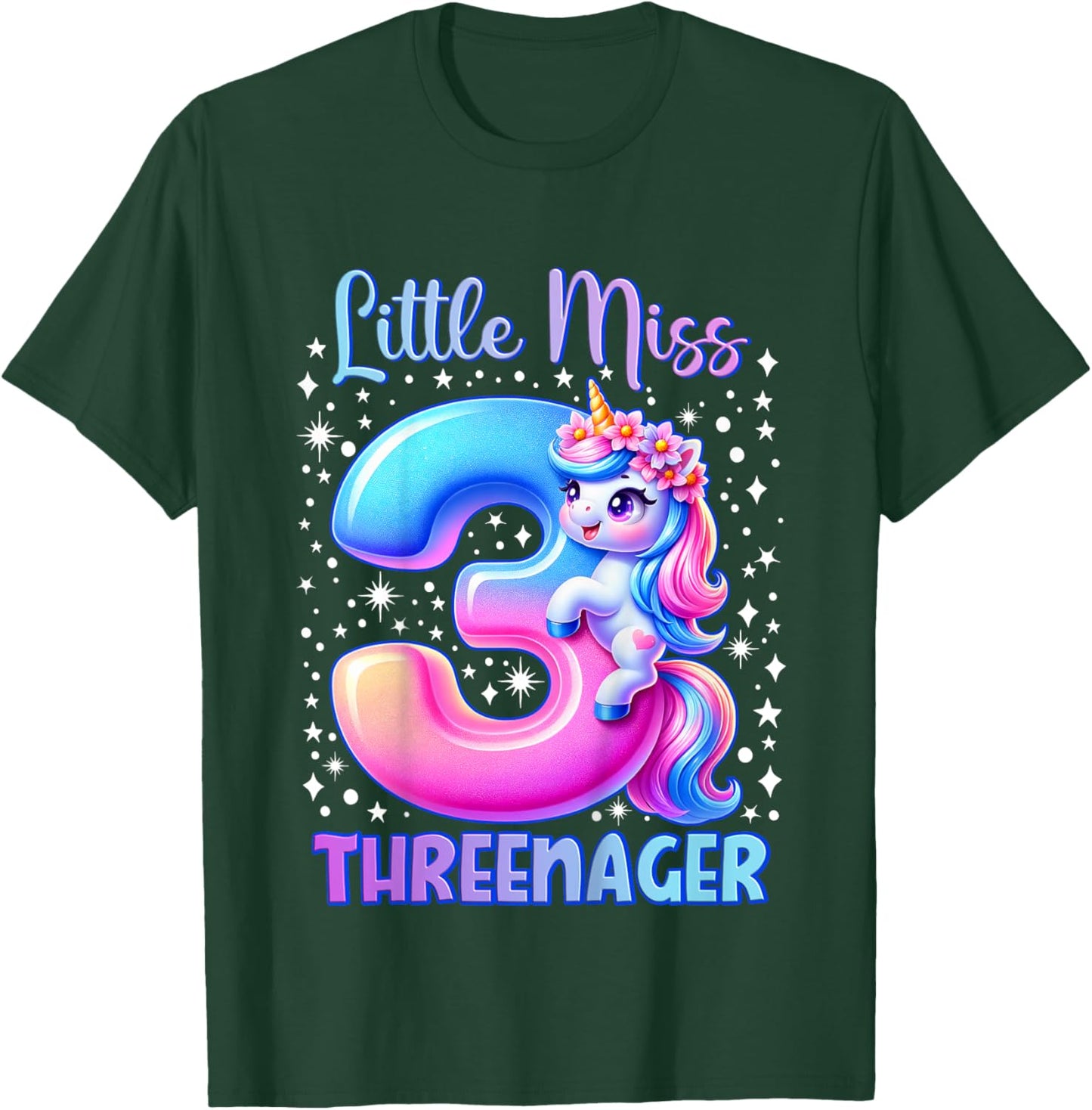Little Miss Threenager Three 3rd Birthday Girls 3 Years T-Shirt - T-Shirt | Forest