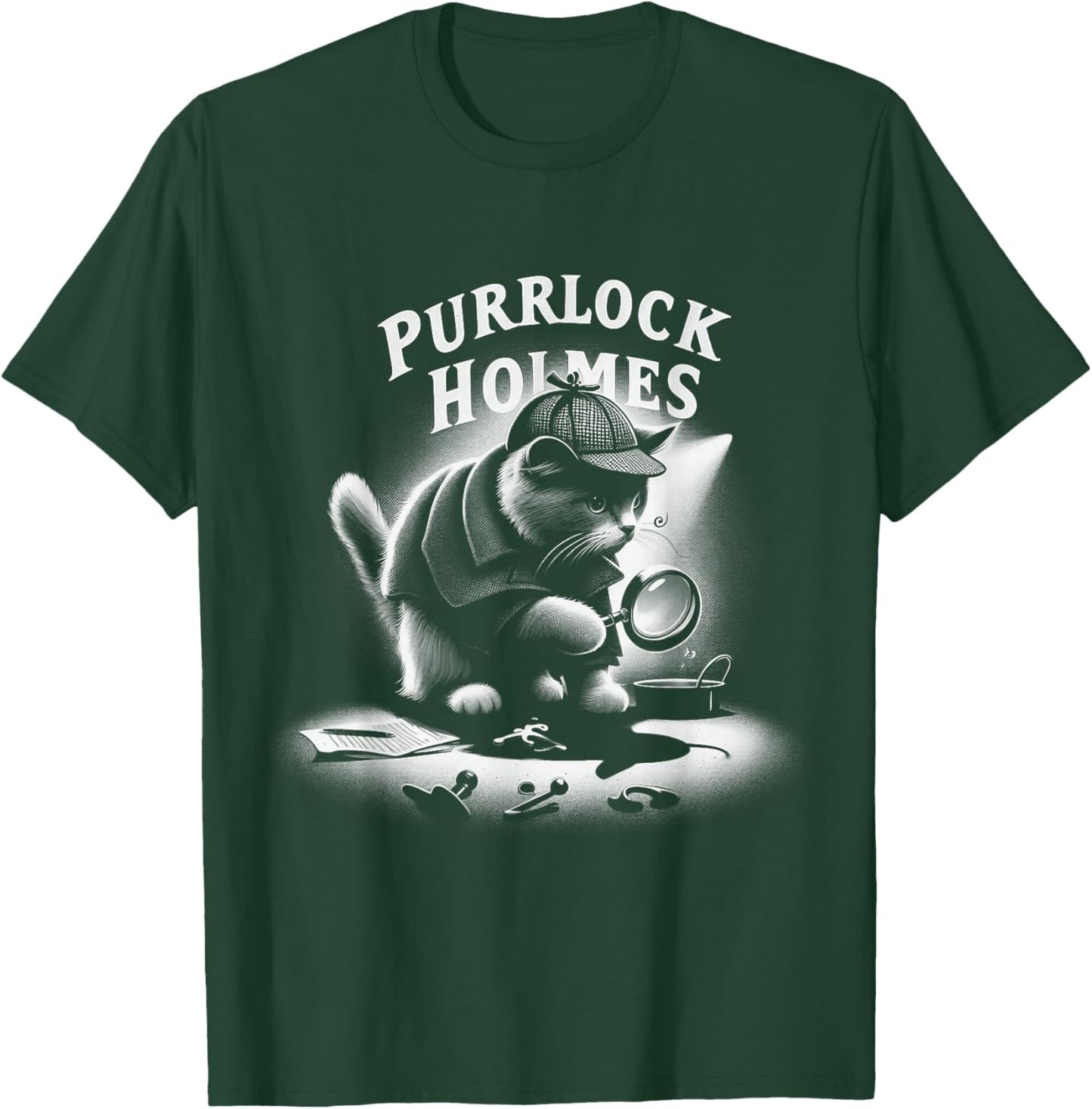 Purrlock Holmes Cat Detective - Mystery Fun Inspector T-Shirt - T-Shirt | Forest