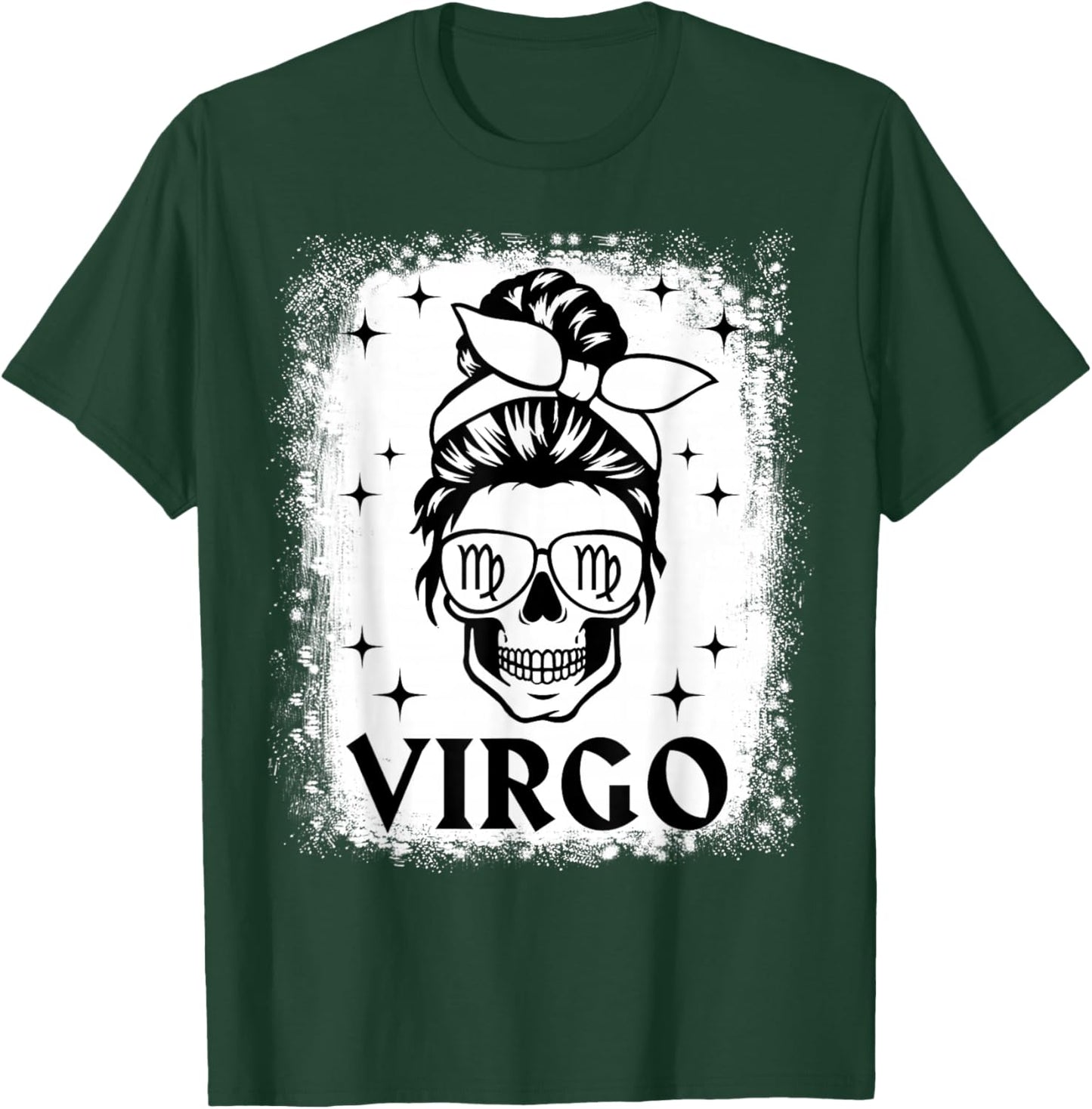 Virgo Girl Woman Messy Bun Skull Gothic Zodiac Sign T-Shirt - T-Shirt | Forest