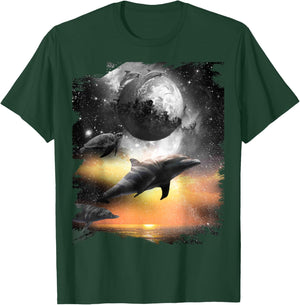Black and White Space Dolphin, Celestial Dolphins T-Shirt - T-Shirt | Forest