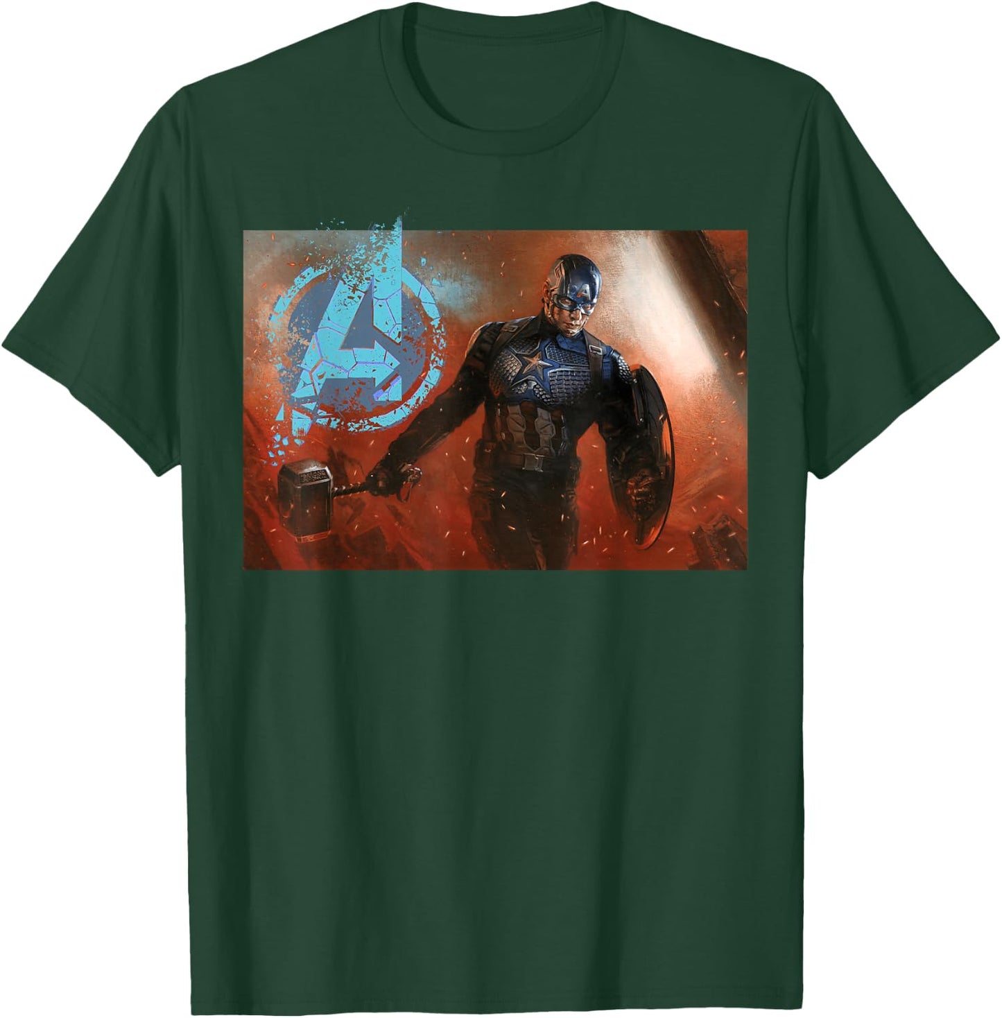 Avengers Endgame Captain America Mjolnir Shield Portrait T-Shirt - T-Shirt | Forest