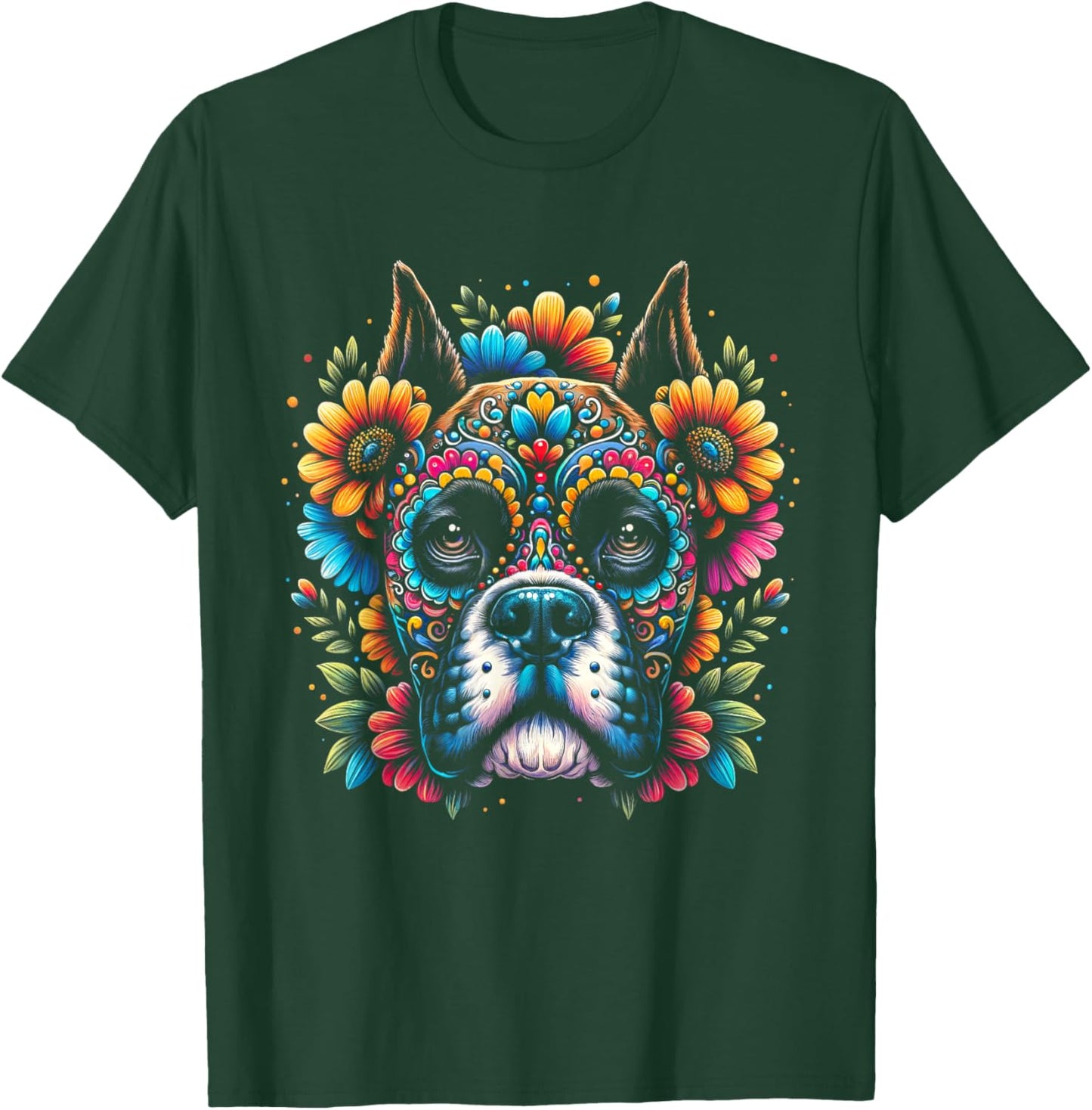 Cinco De Mayo Sugar Skull Flower Boxer Dog Women Kids T-Shirt - T-Shirt | Forest