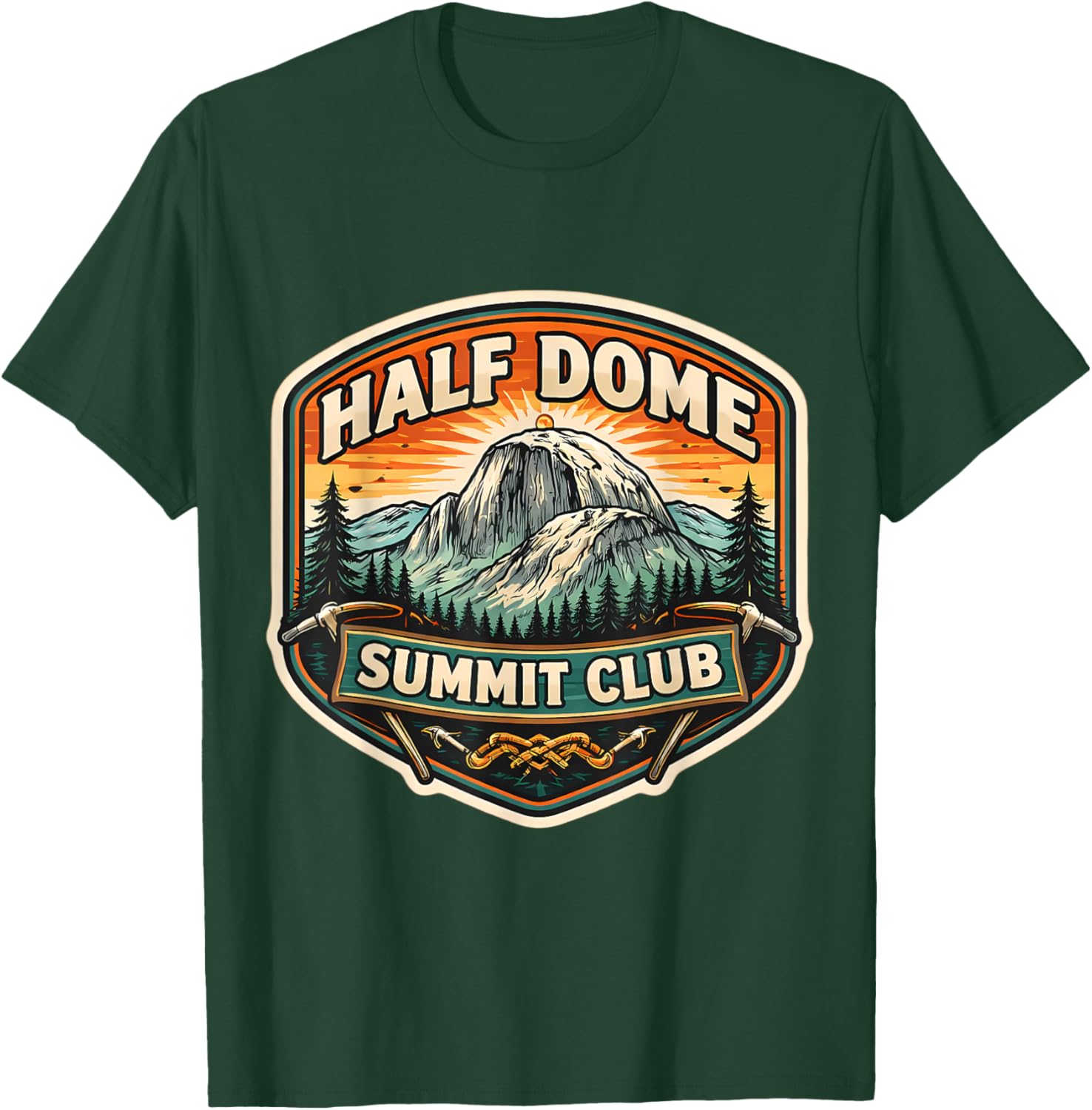 Half Dome Summit Club Mountain Peak Climber Climbing Hiking T-Shirt - T-Shirt | Forest