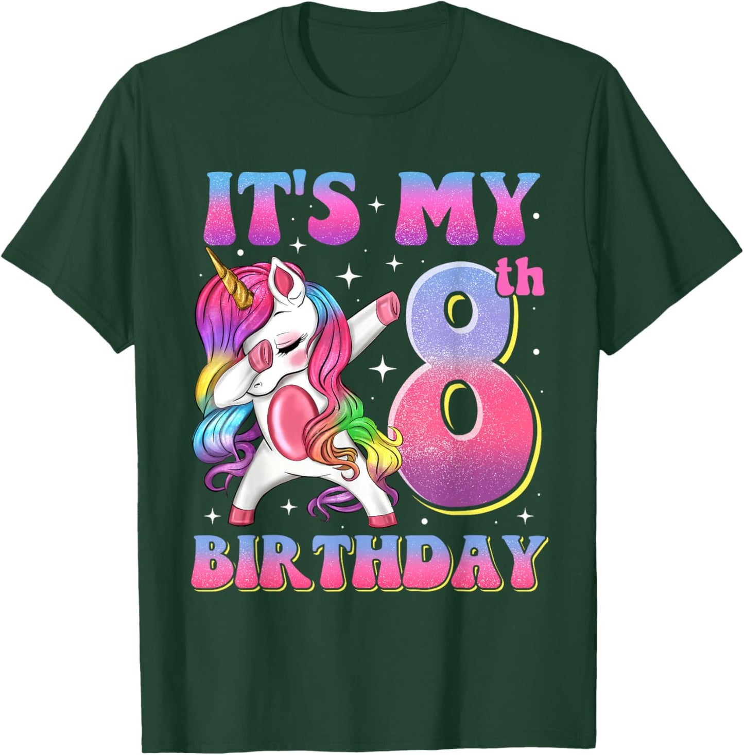 It's My 8th Birthday Dabbing Unicorn 8 Year Old Girls Kids T-Shirt - T-Shirt | Forest
